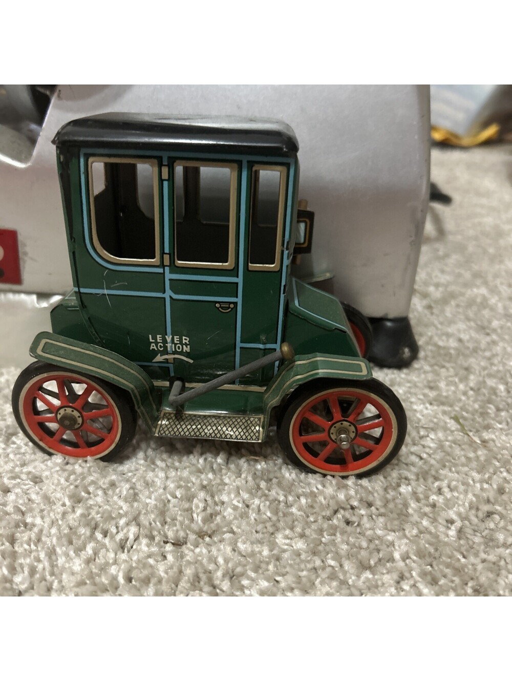 Vintage Modern Toys Japan Old Timers Lever Action Tin Litho Toy Car Works